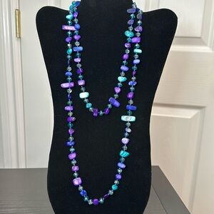 AB Faceted Crystal & Dyed Shell Hand Knotted Continuous 46” Necklace